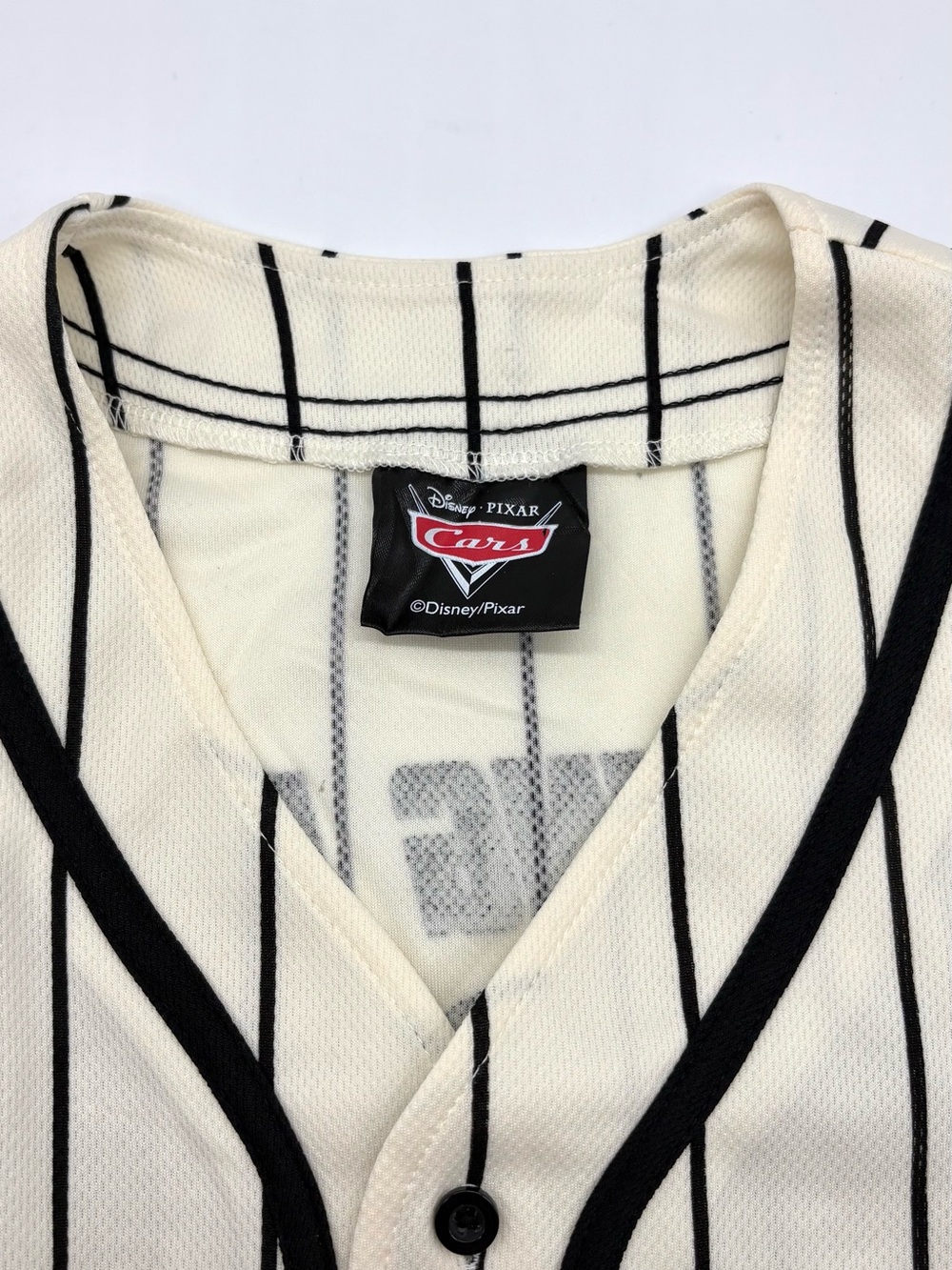 Disney Cars Lightning McQueen Baseball Jersey 95 Piston Cup White Striped - Picture 5 of 6